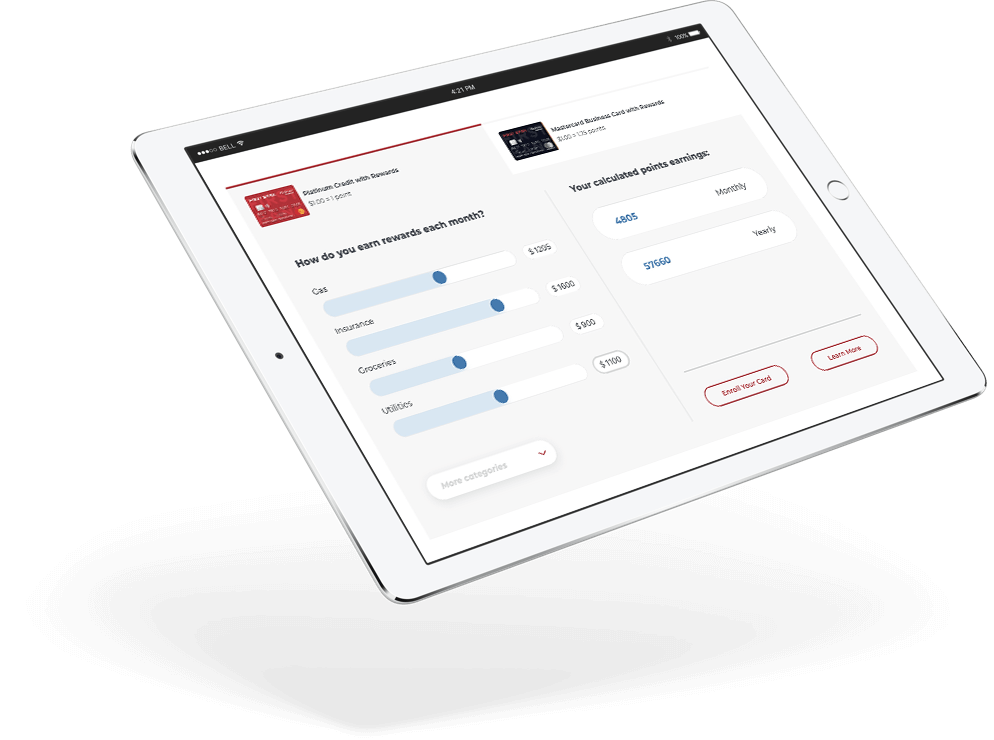 iPad with Sun Central Credit Union rewards calculator.