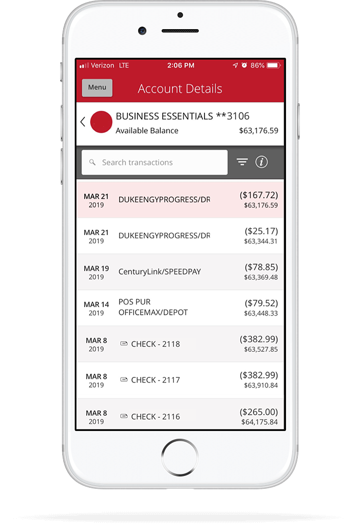 iPhone with Sun Central Credit Union accounts page